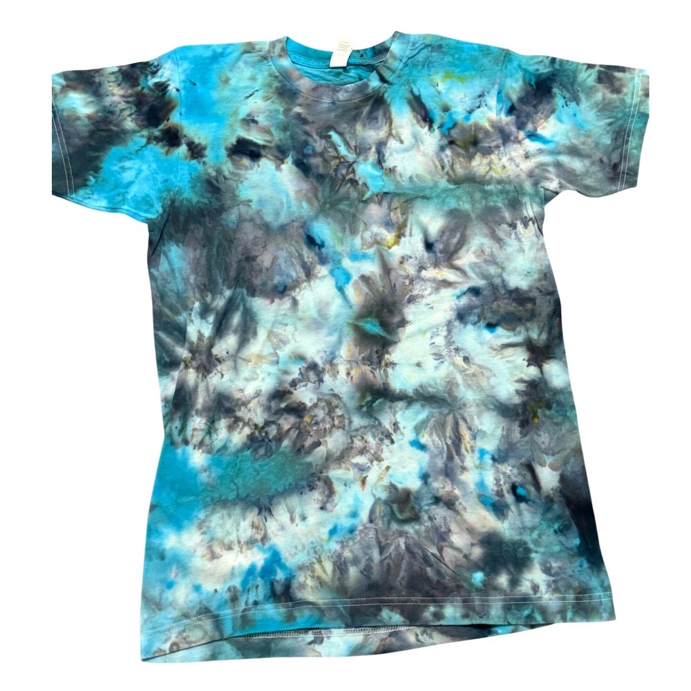 Blue Black Blend Ice Tie‎ Dye Sz Medium Shirt Turquoise Cobalt